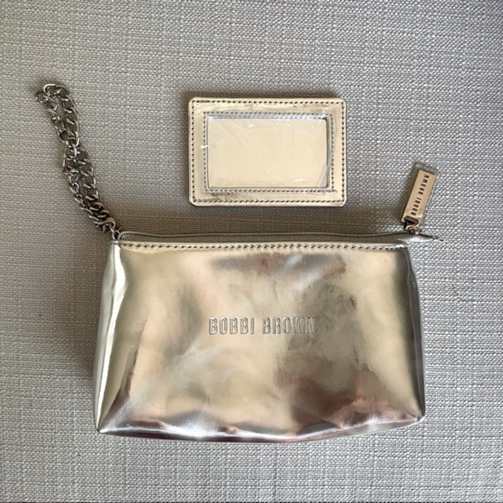 Bobbi Brown metallic silver bag wristlet with mirror